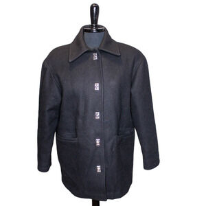 Michelle Francois Black Wool Coat Jacket Toggle Closures